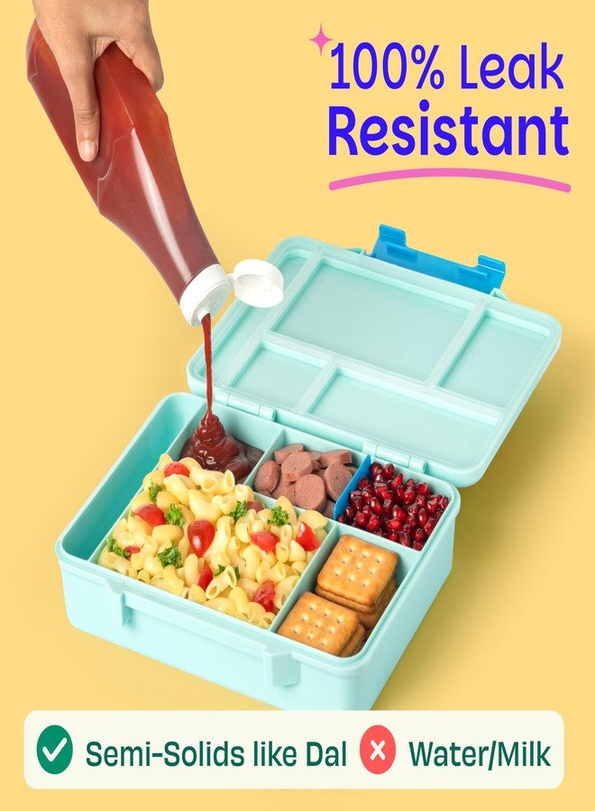 بيزيل علبة غداء بينتو من باسل بينج - 1330 مل | علبة بينتو مانعة للتسرب بخمسة أقسام للأطفال | علبة طعام خالية من مادة BPA للمدرسة | رمادي - Image 2